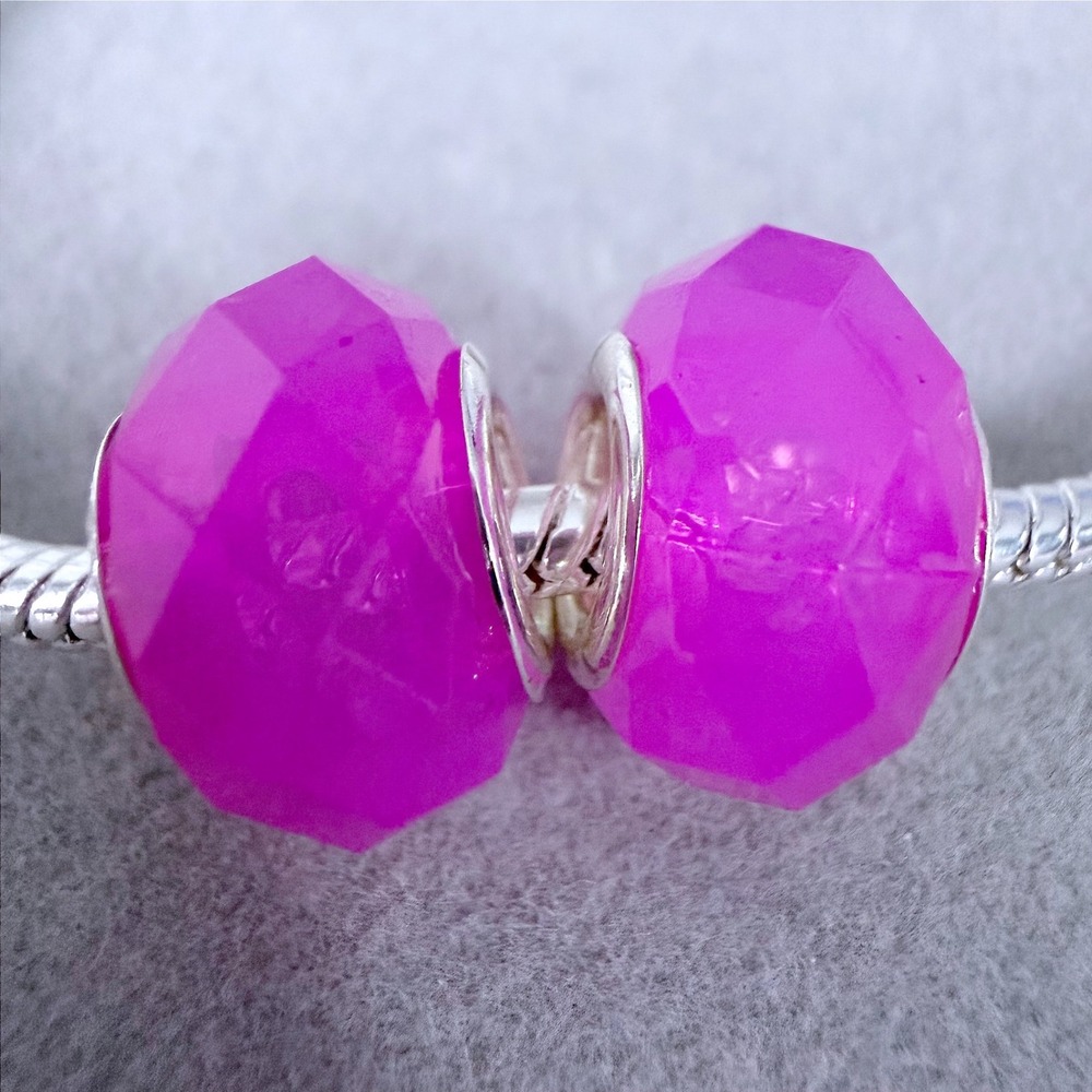 Set of 2 Pink Faceted Glass‎ Charms fits PANDORA
